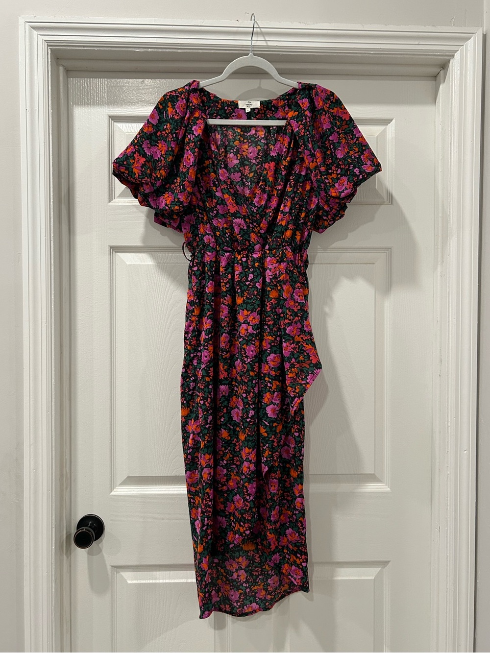 Entro Floral Puff Sleeve High Low Midi Dress Size Small